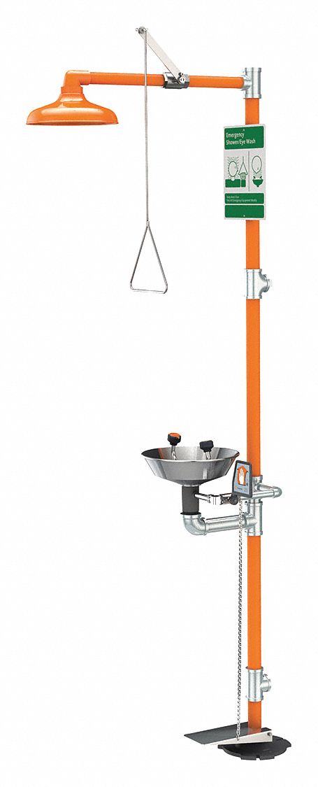 Shower with Eyewash: Floor Mnt, Uncovered, Stainless Steel Bowl, Std Mounting