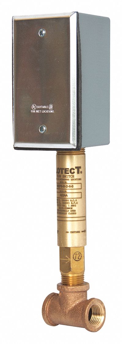 Flow Switch: Alarm/Eyewash, 1/2 in NPT Female, Stainless Steel, Signal, 120 V AC