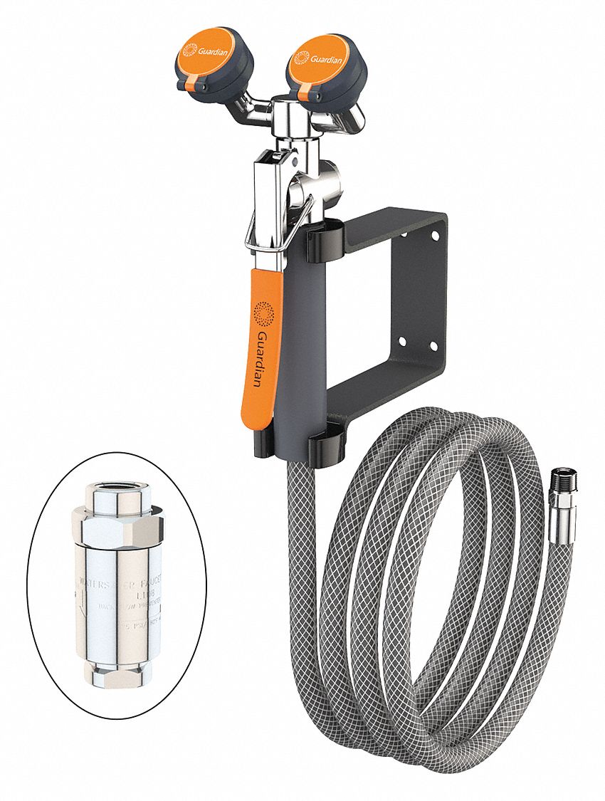 Drench Hose: Std, Eyes Coverage, PVC Hose, 8 ft Hose Lg, Squeeze Handle, NPT