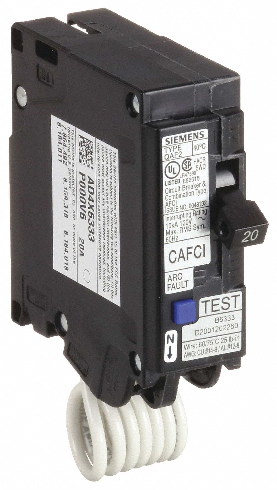 20 A Amps, 120V AC, Miniature Circuit Breaker - 34AN33|QA120AFC