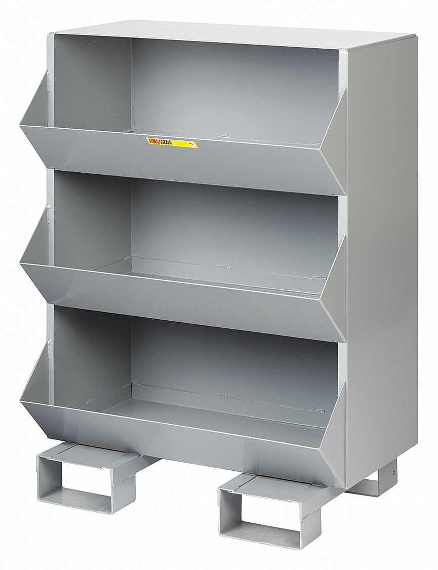 Stationary Storage Bins: 32 in x 20 in x 42 in, Pallet, 3 Compartments, Gray
