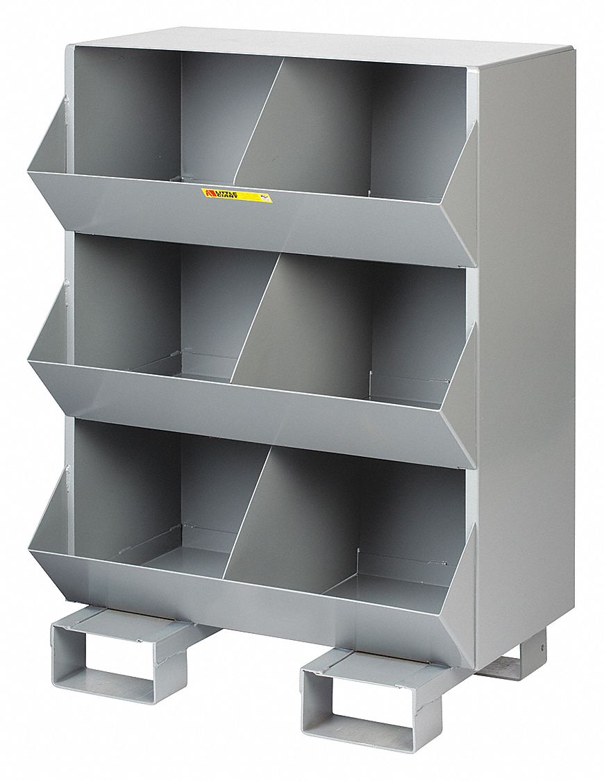 Stationary Storage Bins: 32 in x 20 in x 42 in, Pallet, 6 Compartments, Gray