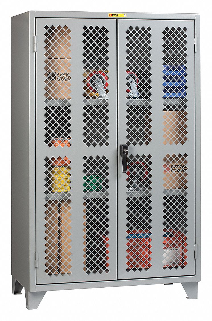 Storage Cabinet: 24 in x 48 in x 78 in, 2 Adj Shelves, Swing Handle & Keyed, Legs, Gray