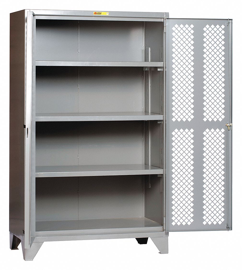 Storage Cabinet: 24 in x 48 in x 78 in, 3 Adj Shelves, Swing Handle & Keyed, Legs, Gray
