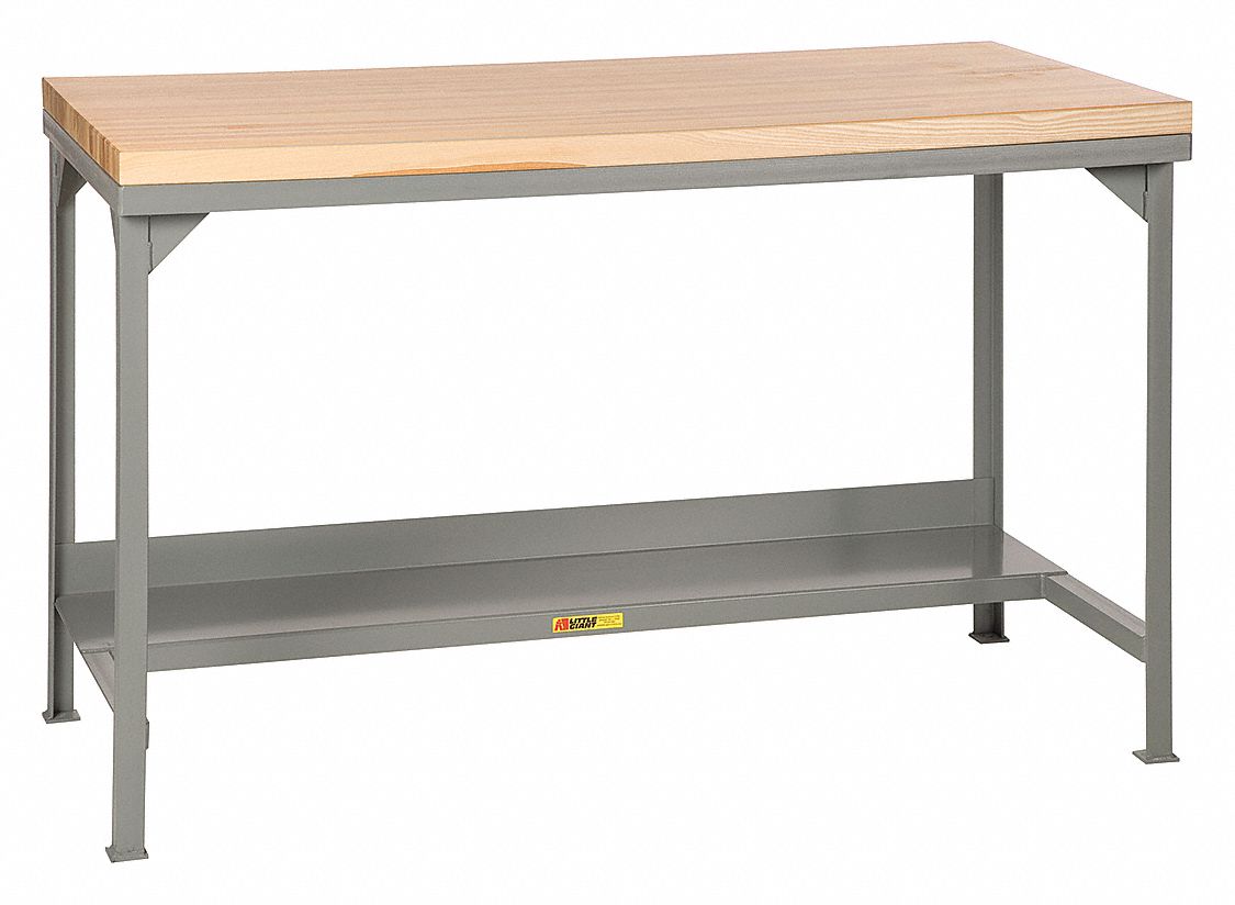 WORKBENCH, FIXED H, BUTCHER BLOCK, 48 IN X 24 IN, 3,000 LB OVERALL LOAD CAPACITY, GREY