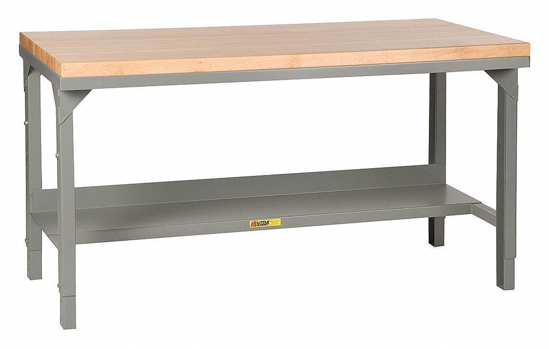Workbench: Adj Ht, Butcher Block, 48 in x 30 in, 3, 000 lb Overall Load Capacity, Gray