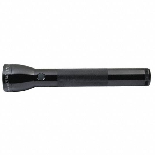 Handheld Flashlight D Battery, LED, 9.13 in Lg, 625 lm Max Lumens Output, Aluminum, Black