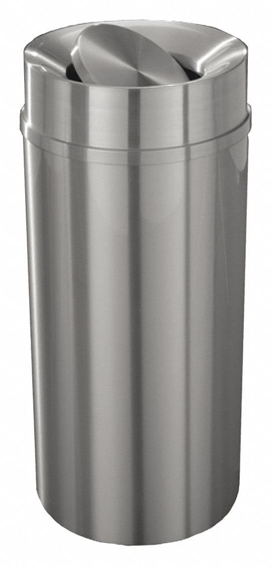 TRASH CAN, ALUMINUM, SWING TOP, SILVER, 16 GALLON CAPACITY, 33 IN OVERALL H