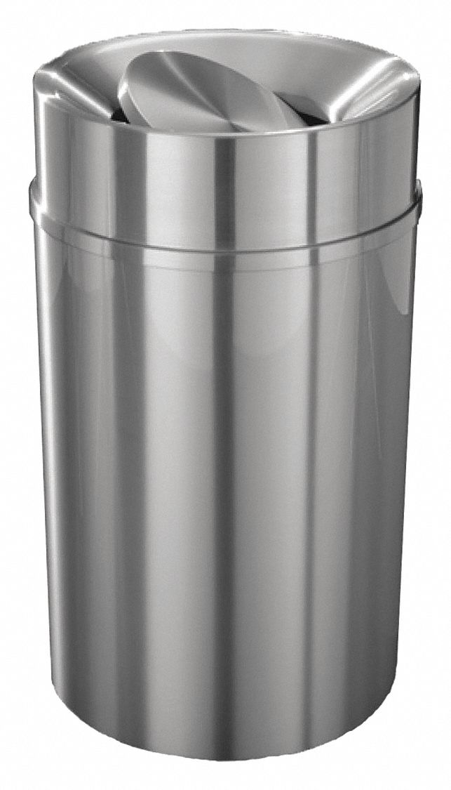 Trash Can, Round, 33 gal., Silver