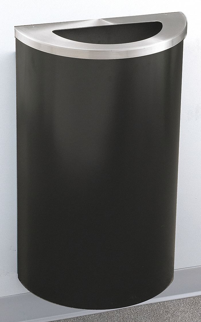 Trash Can, Half Round, 14 gal., Black