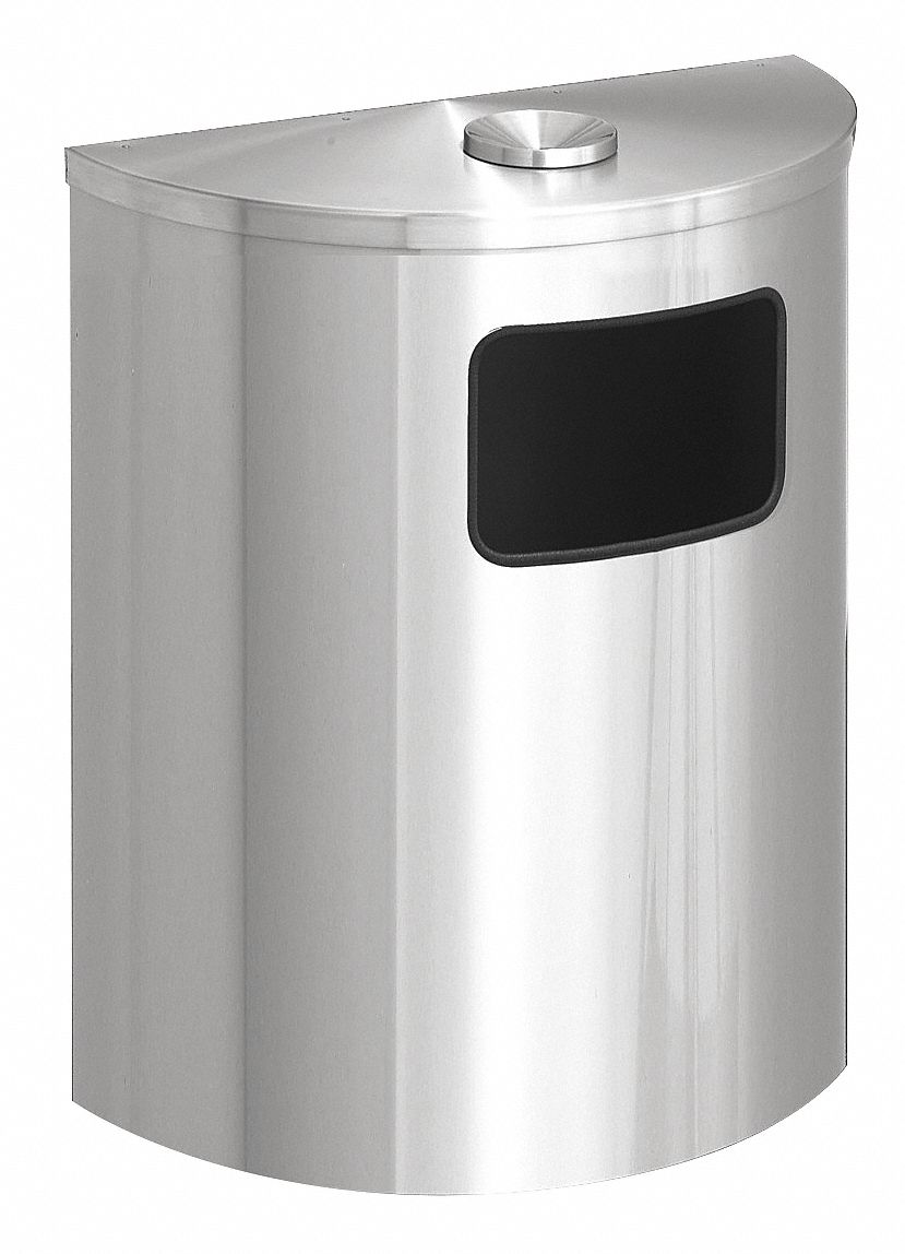 GLARO 24 gal HalfRound Ashtray/Trash Can, Metal, Silver 34AX172494
