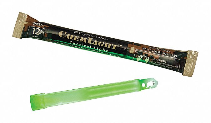 Lightstick: Green, 12 hr Light Duration, 6 in Overall Lg, 500 PK
