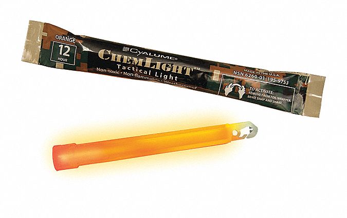 Lightstick: Orange, 12 hr Light Duration, Stick, 500 PK
