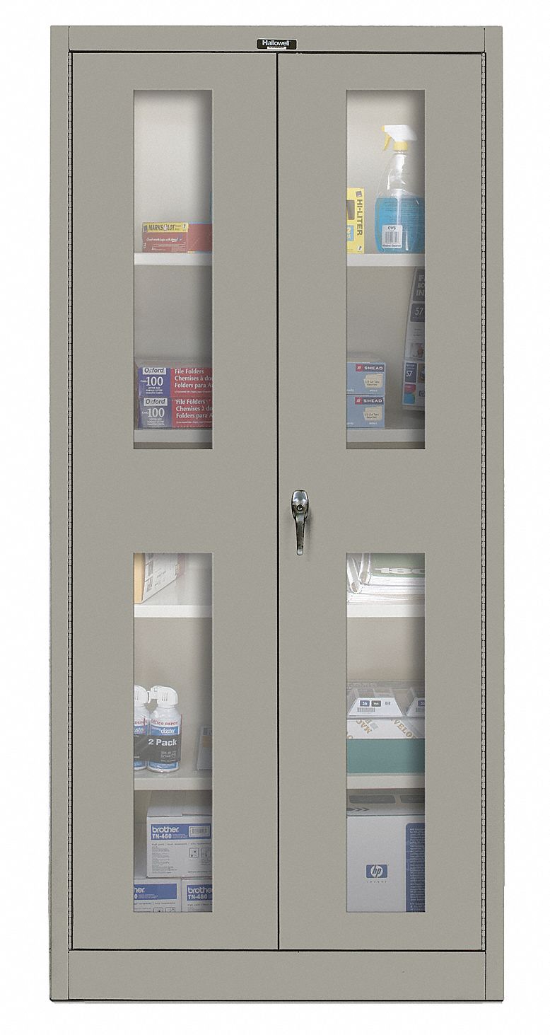 STORAGE CABINET, 36 X 18 X 72 IN, FRAME, 4 ADJUSTABLE SHELVES, SWING HANDLE/KEYED, GREY