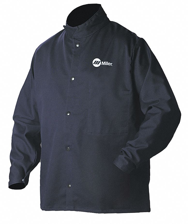 MILLER ELECTRIC 244751 Welding Jacket,Navy,Cotton/Nylon,L PK 4