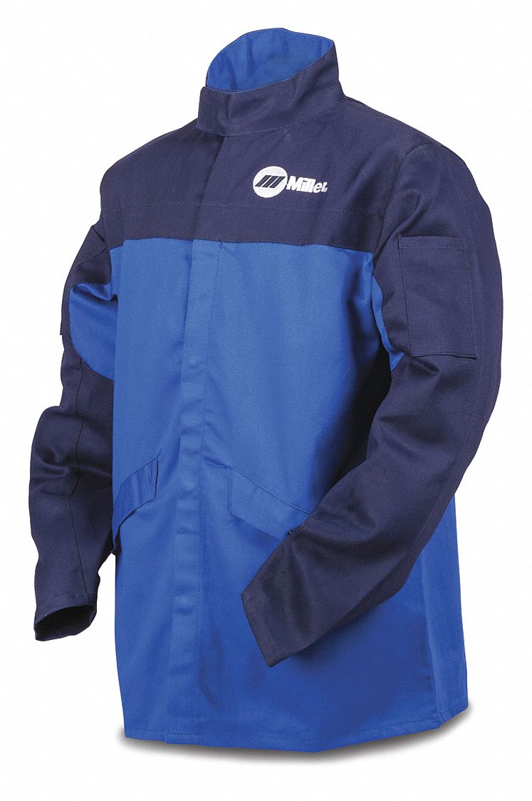 MEN'S WELDING JACKET, INDURA 9 OZ, BLUE, SNAPS, 2 POCKETS, M, 30 IN L