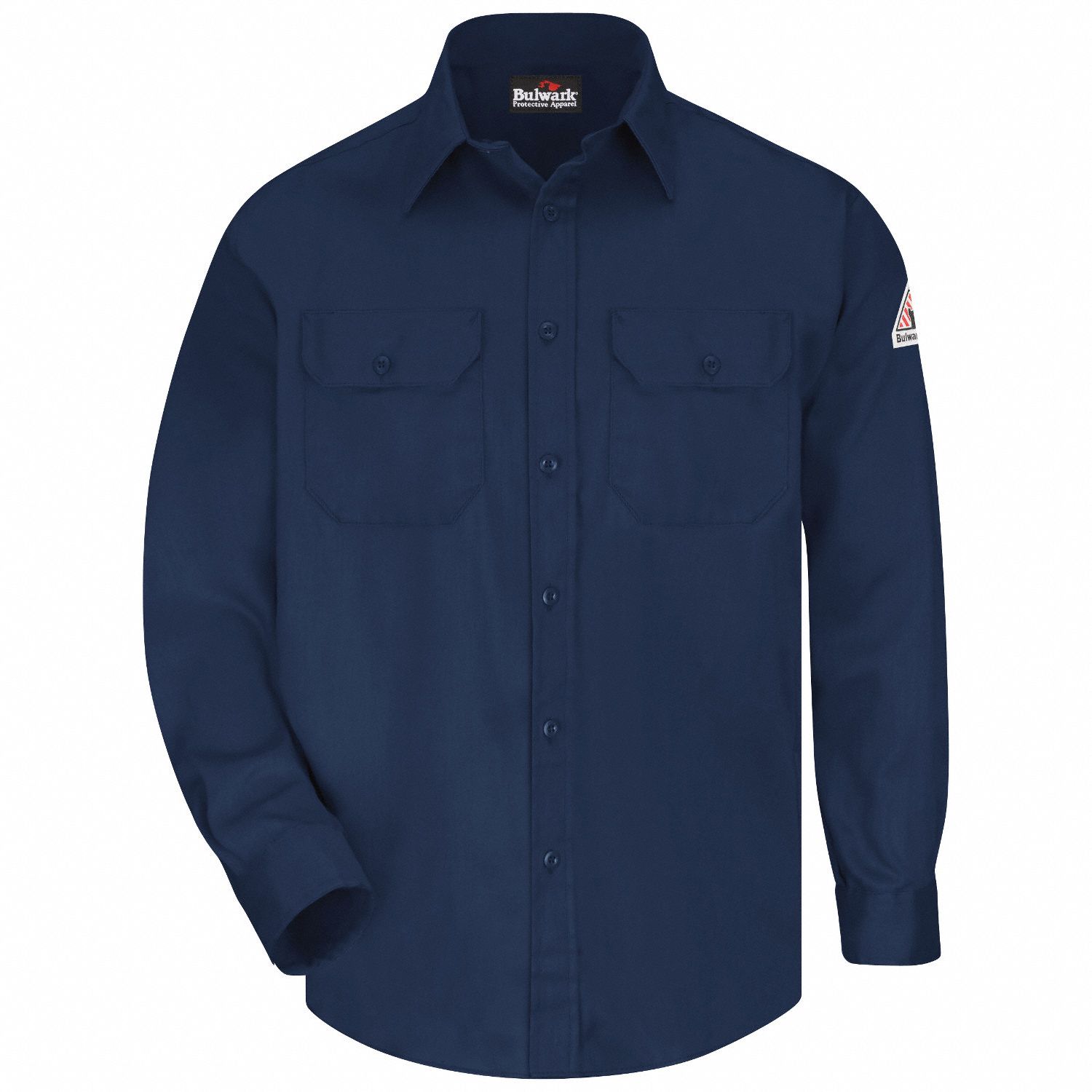 Flame-Resistant Collared Shirt: 9.1 cal/sq cm ATPV, Men's, Regular, 2XL, Long, Navy, Buttons