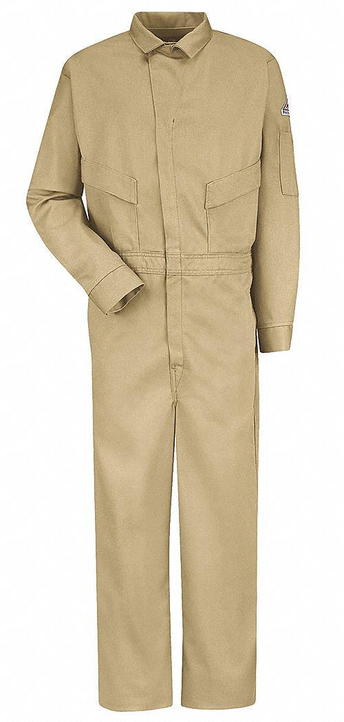 MEN'S COVERALLS, 9.1 CAL/SQ CM ATPV, 2XL, TALL, 52 IN CHEST, KHAKI, ZIPPER