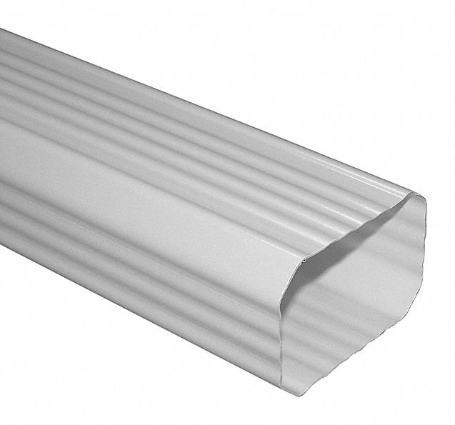 Downspout: 10 ft Lg, 3 in x 4 in Opening Size, PVC, White