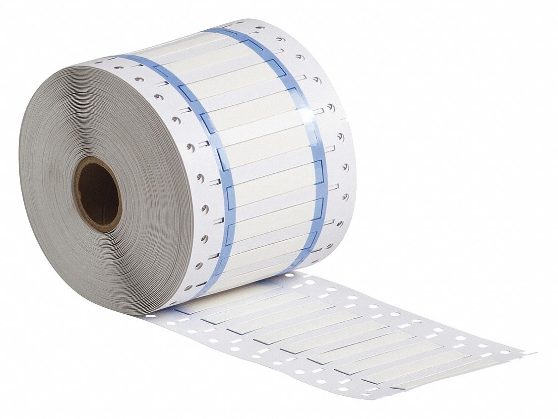 Sleeve Label: 3/16 in x 2 in, Polyolefin, White (Matte), For 10 AWG to 20 AWG Wire Gauge