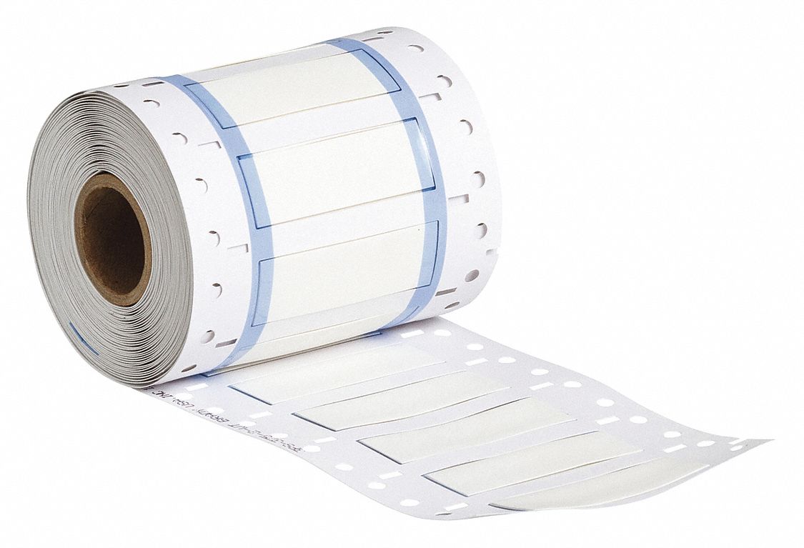 Sleeve Label: 3/8 in x 2 in, Polyolefin, White (Matte), For 4 AWG to 12 AWG Wire Gauge