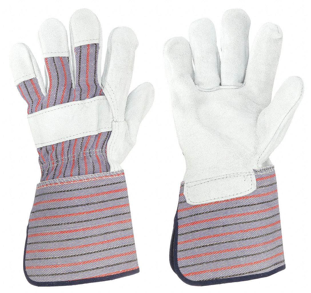 Leather Palm Gloves, Fleece, L, Gray, PK12