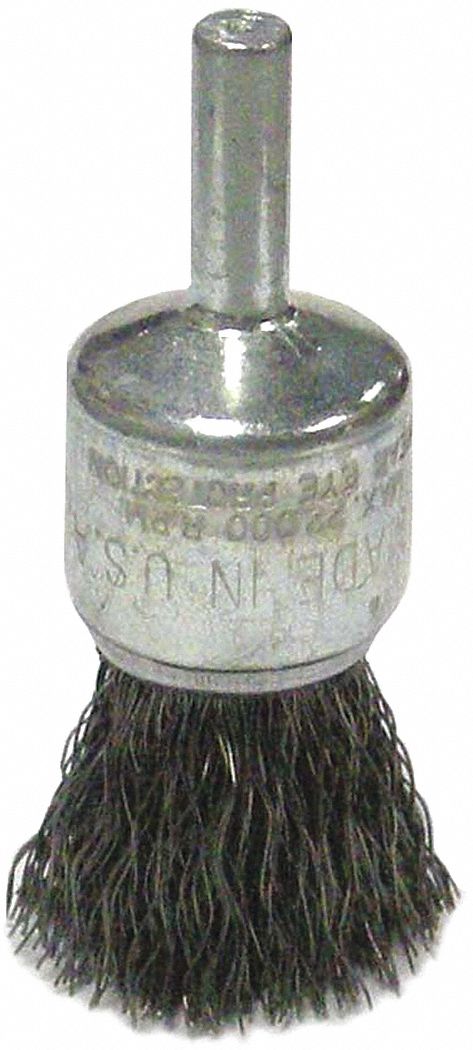 END BRUSH, CRIMPED STEEL, ¾ IN DIAMETER, 0.014 IN FILL DIAMETER, ¼ IN SHANK
