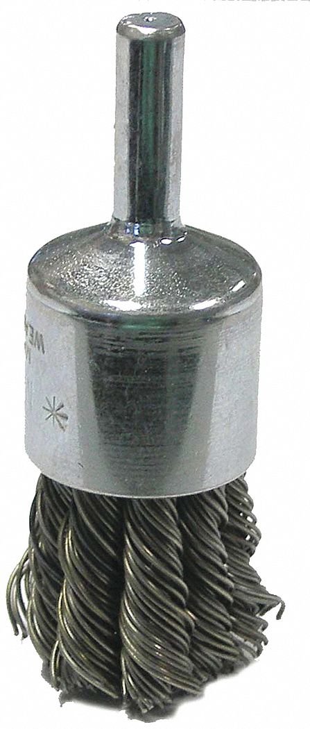 END BRUSH, TWISTED STEEL, ¾ IN DIAMETER, 0.014 IN FILL DIAMETER, ¼ IN SHANK