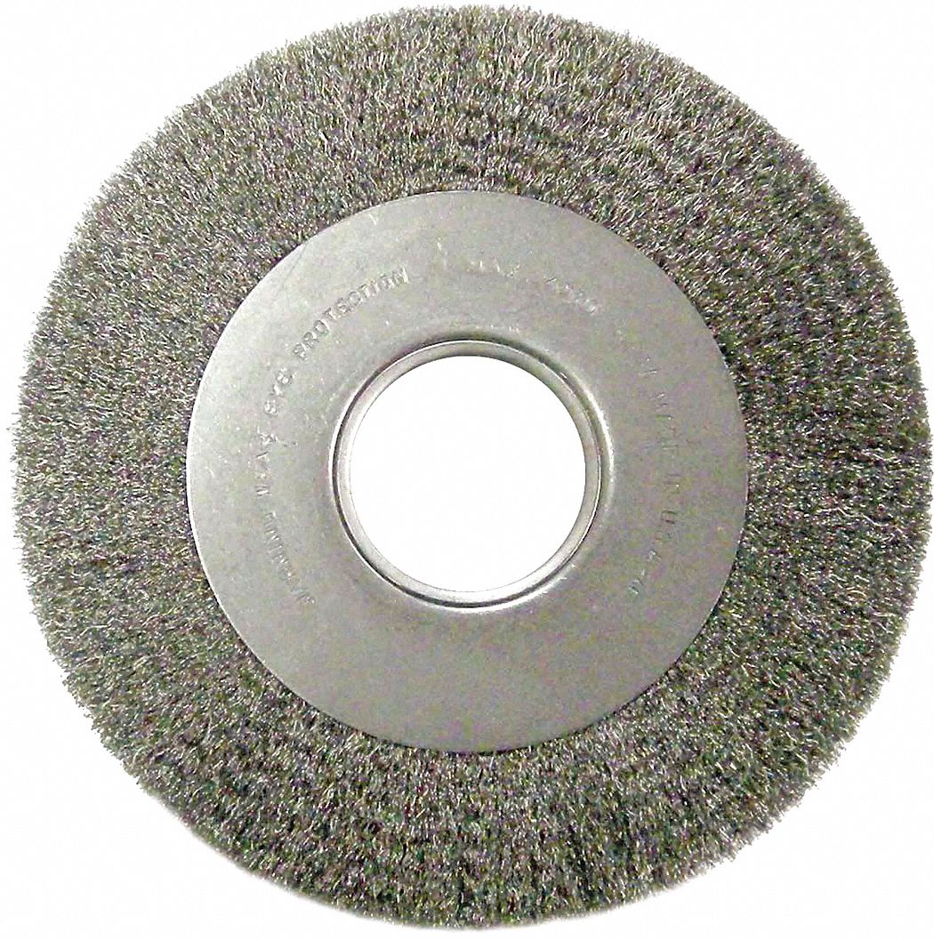 Wire Wheel Brush: Crimped Steel, 8 in Dia x 1 in Wd, 2 in Arbor, 0.012 in Fill