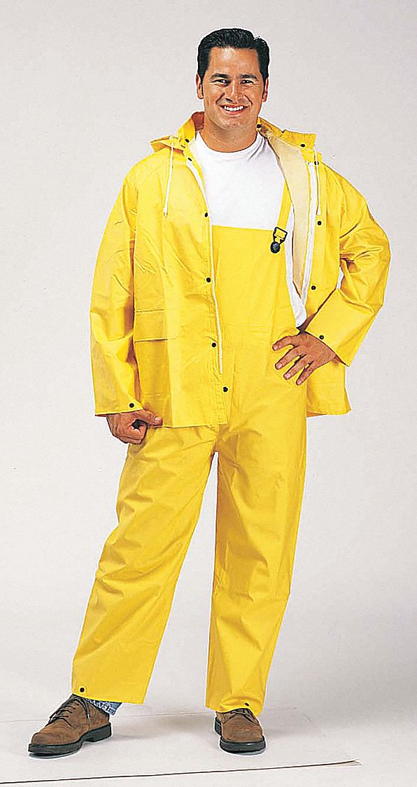 GRAINGER APPROVED 3Piece Rain Suit with Jacket/Bib Overall, ANSI Class