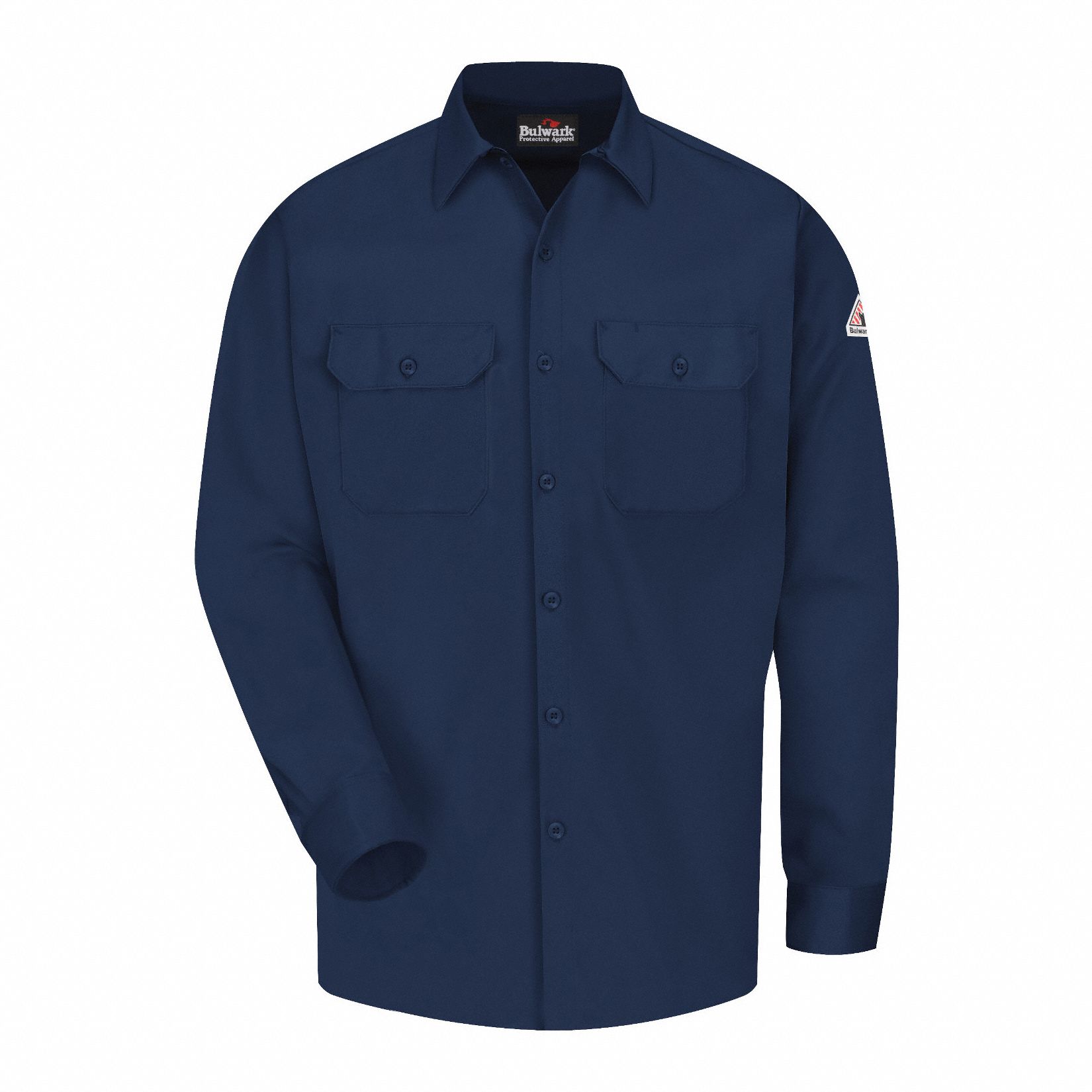 Flame-Resistant Collared Shirt: 8.6 cal/sq cm ATPV, Men's, Regular, XL, Long, Navy, Buttons