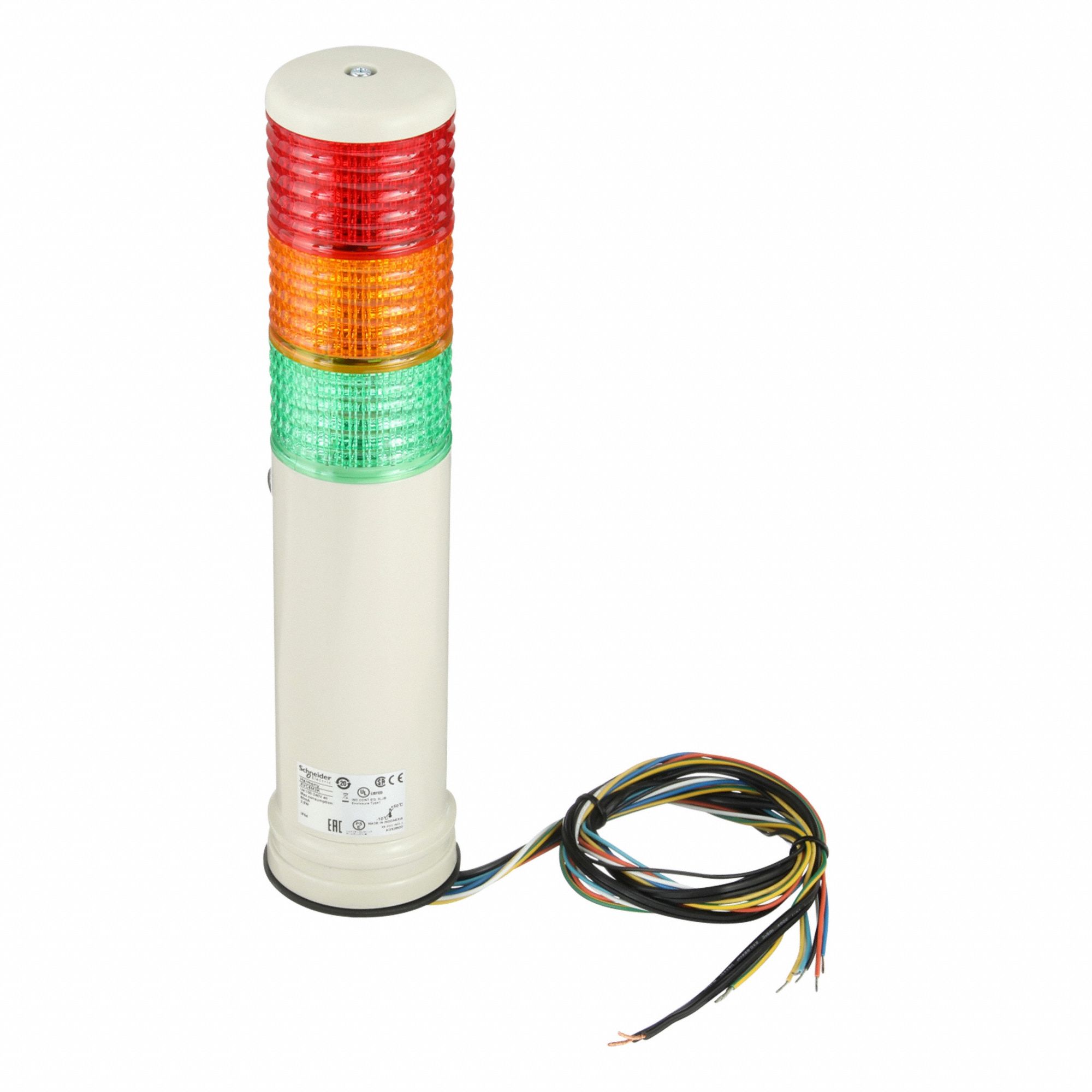 Tower Light Assembly: 3 Tier, Green/Orange/Red, No Sounder Tier, Steady, XVC6M3K