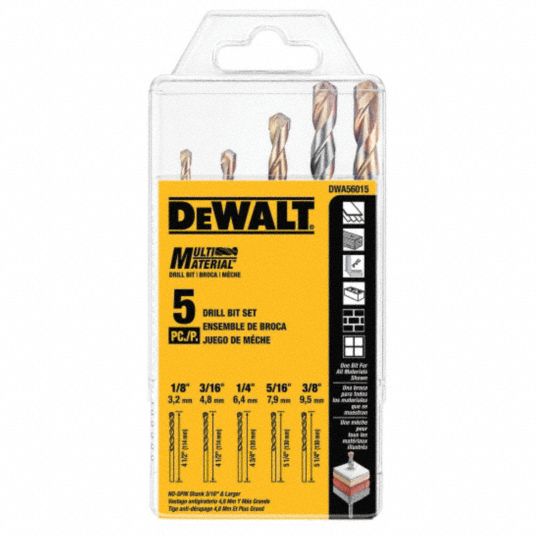 DEWALT Round Shank Drill Bit Set 9 in Overall Lg, 3/8 in Shank Dia, 5