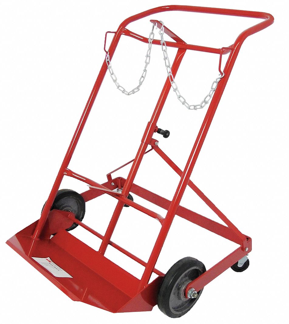 ERGONOMIC TILT-BACK CYLINDER HAND TRUCK, 2 CYLINDER CAPACITY, 500 LB LOAD CAPACITY, 23 X 23 IN