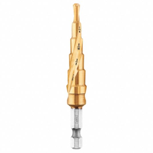 DEWALT Step Drill Bit 6 Hole Sizes, 3/16 in to 1/2 in, 1/16 in Step