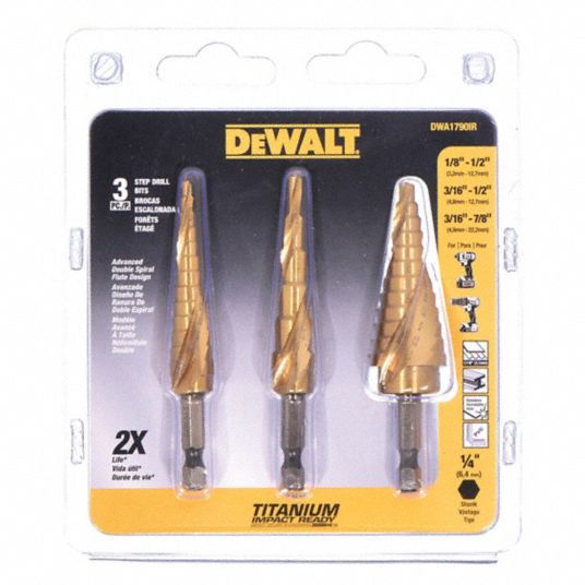 DEWALT Step Drill Bit Set 31 Hole Sizes 1 8 in to 7 8 in 1 4 in Shank Hex Size Hex Shank