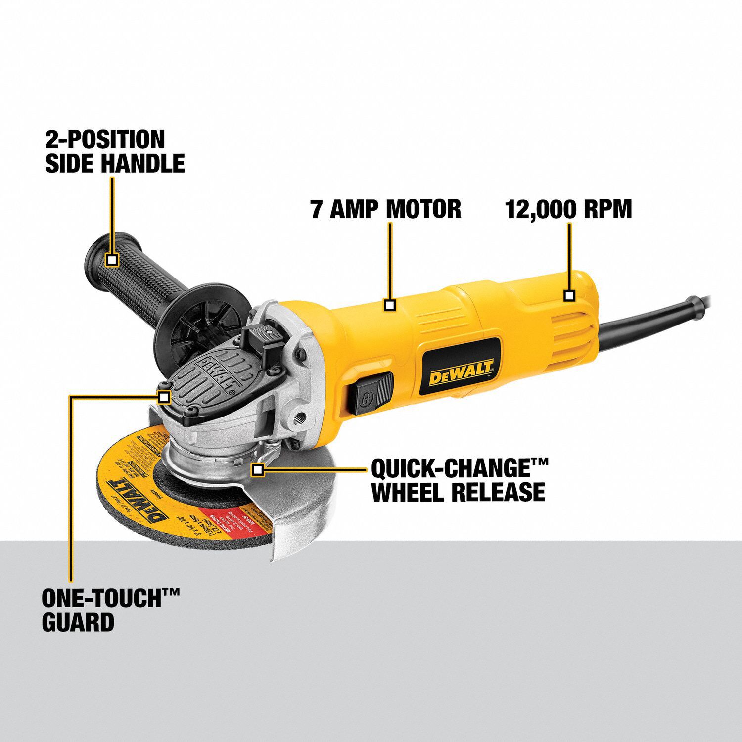 DEWALT Angle Grinder 7 A, 12,000 RPM Max. Speed, Slide, Adj Guard/LockOff Switch 34D754