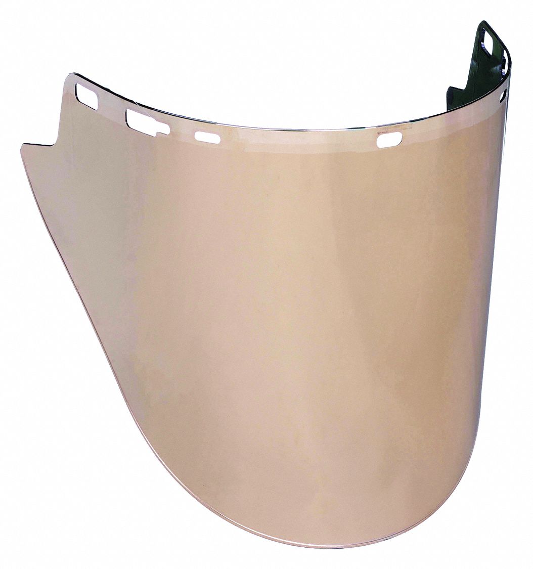 Face Shield Visor: 18 1/2 in Overall Wd, 10 in Overall Ht, 0.78 in Overall Thick, Gold