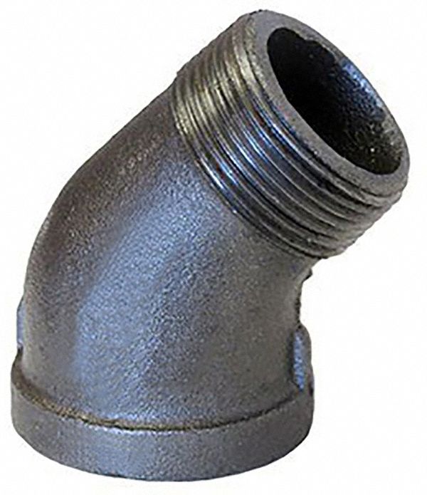 45° Street Elbow: Malleable Iron, 3/8 in x 3/8 in Fitting Pipe Size, Female NPT x Male NPT