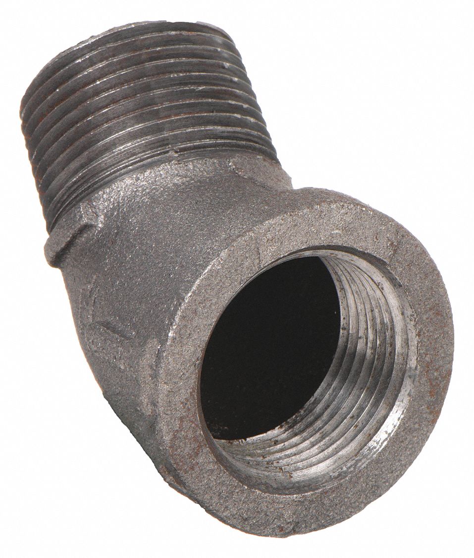 45 °  STREET ELBOW: MALLEABLE IRON, ½ IN X ½ IN FITTING PIPE SIZE, FEMALE NPT X MALE NPT