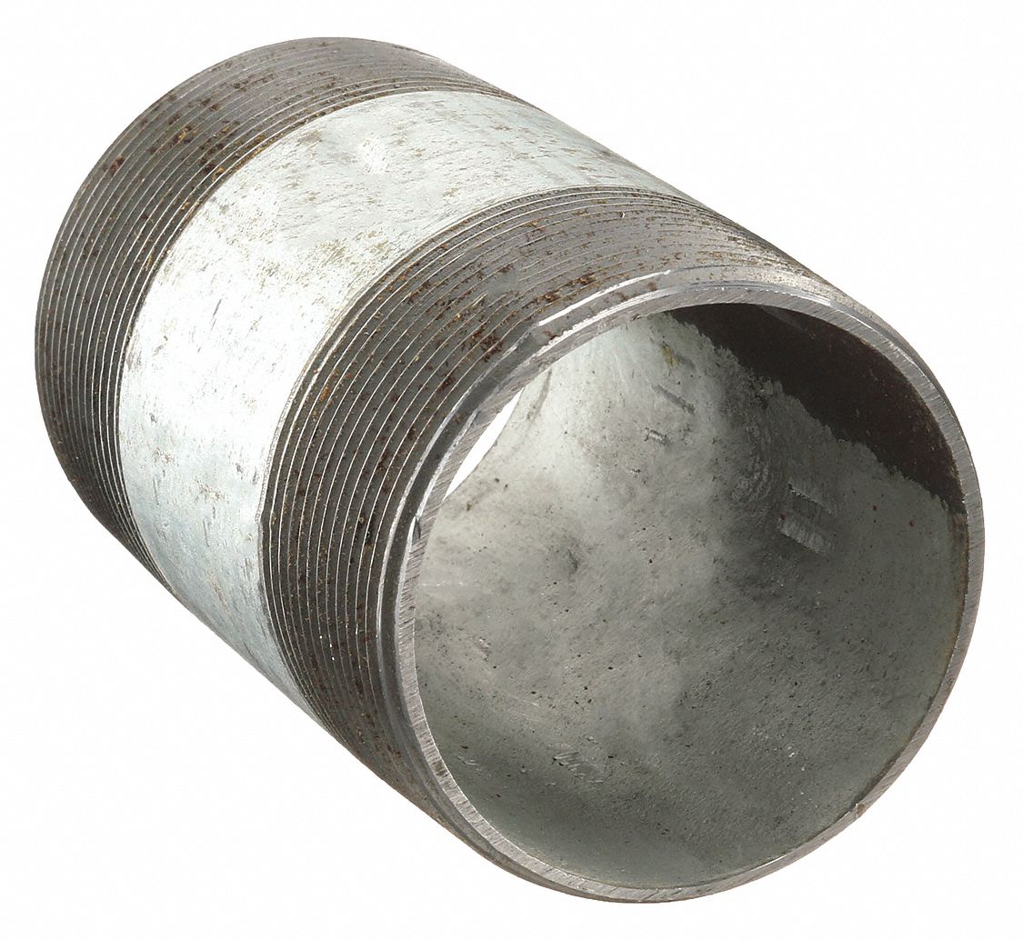 NIPPLE: GALVANIZED STEEL, 3 IN NOMINAL PIPE SIZE, 5½ IN L, BOTH ENDS THREADED, WELDED