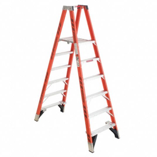 WERNER, 6 ft Ladder Size, Fiberglass, Twin Platform Stepladder - 34E338 ...