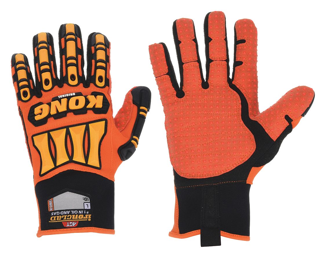 Ironclad KONG SDX2-04-L Original Oil & Gas Safety Impact Gloves, Large,  Orange