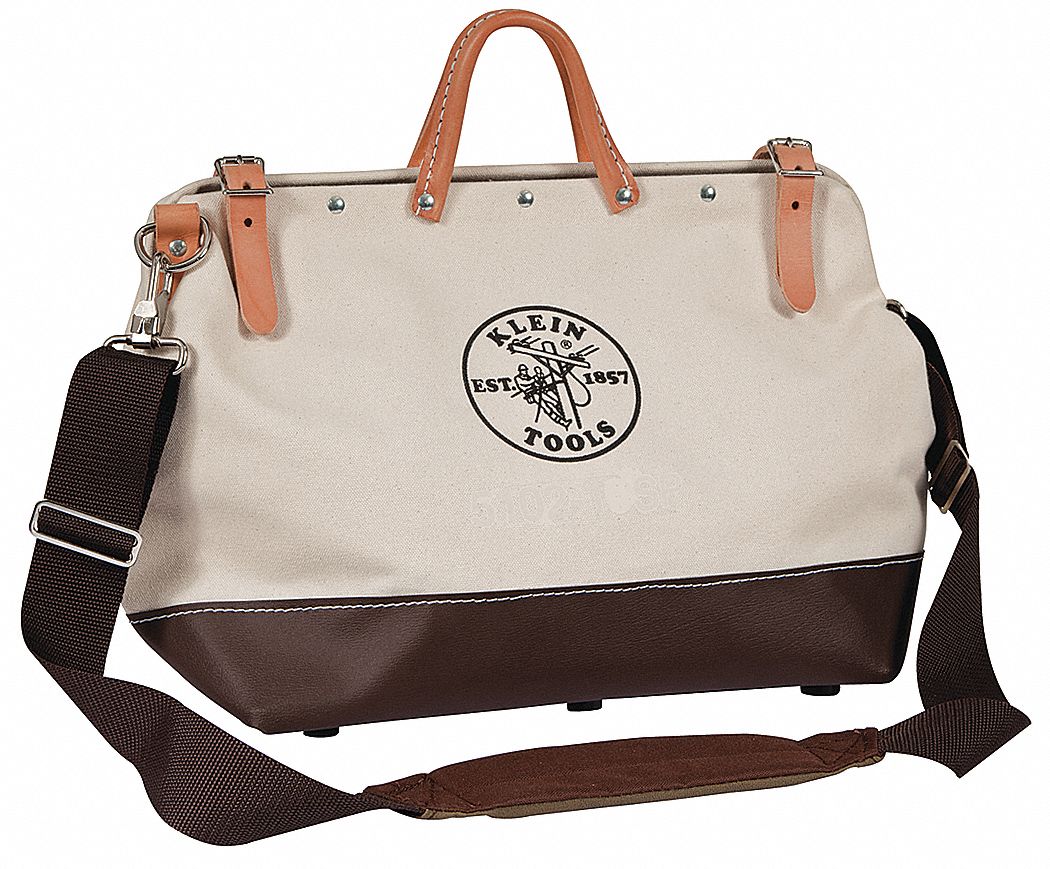 KLEIN TOOLS Tool Bag: Canvas, 17 Pockets, 24 in Overall Wd, 6 in Overall  Dp, 15 in Overall Ht, Brown