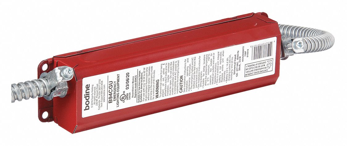 Emergency Fluorescent Ballast: 42 W Max. Bulb Watts, 120 to 277V AC, 1 Bulbs Supported