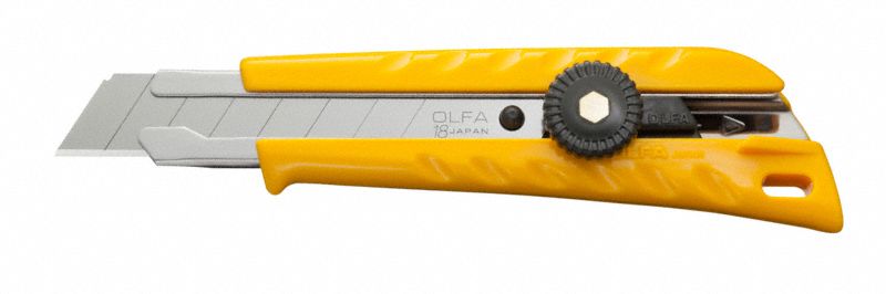 Utility Knife: 6 in Overall Lg, Rubberized, 8 Segments, 0 Blades Stored, Yellow