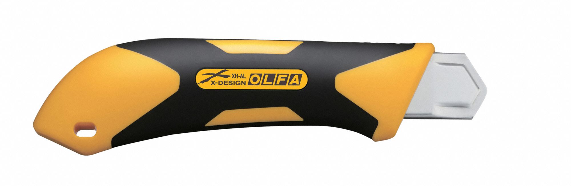 Utility Knife: 7 1/2 in Overall Lg, Rubberized, 7 Segments, 0 Blades Stored, Black/Yellow