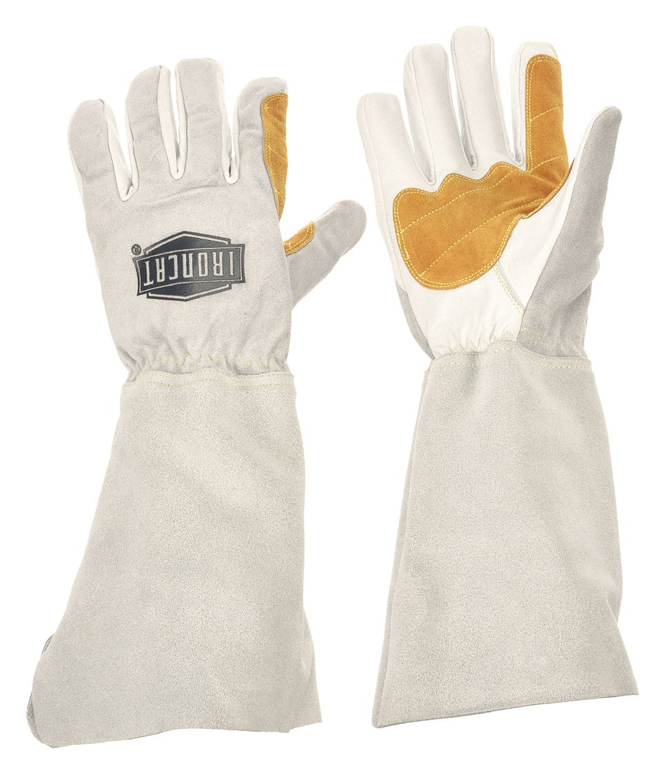 WELDING GLOVES, REINFORCED THUMB, COWHIDE, L, 1 PR, MIG, 17½ IN