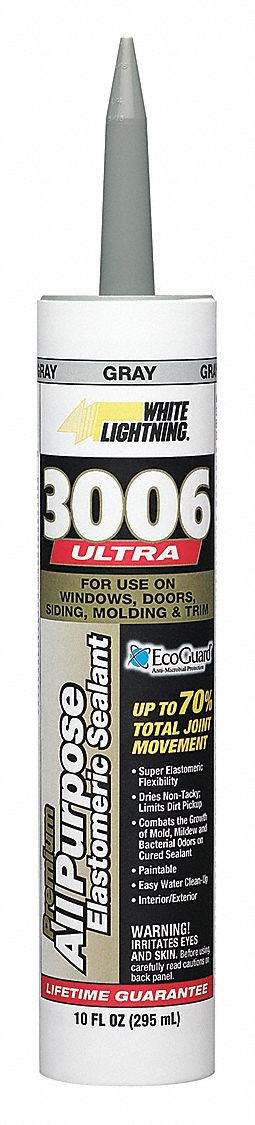 WHITE LIGHTNING Gray Caulk, Acrylic, 10.0 oz. Cartridge