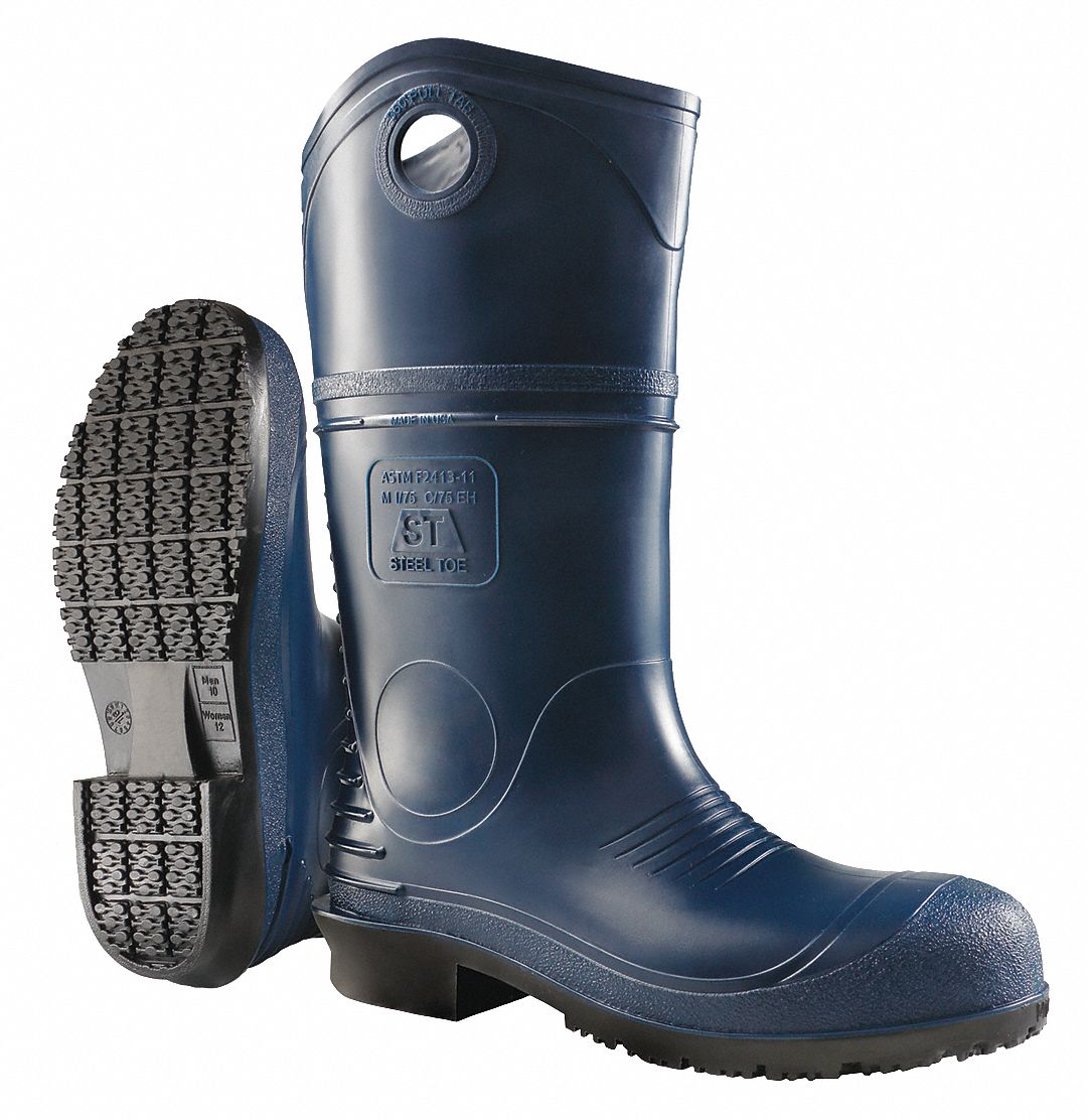 BOTTES AU GENOU, HOMME, 12, PVC, BL/NR/GRS, BOUT UNI, IMPERMÉABLES, RÉSISTANCE À L'HUILE